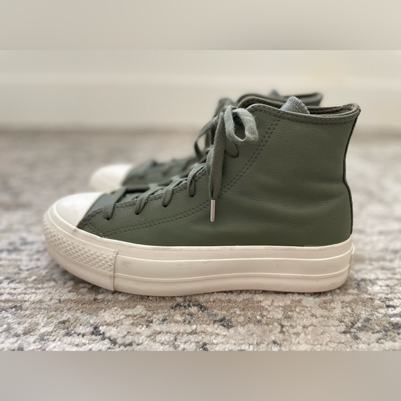 Converse High Top Green Leather Lift Platform Hi Womens size 7 - Picture 4 of 8